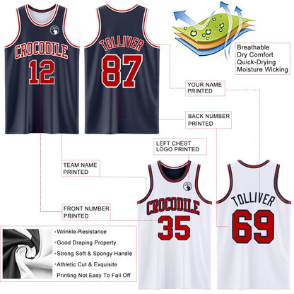 Custom Navy Red-White Reversible Double Side Sublimation Basketball Suit Jersey - Sky-Custom