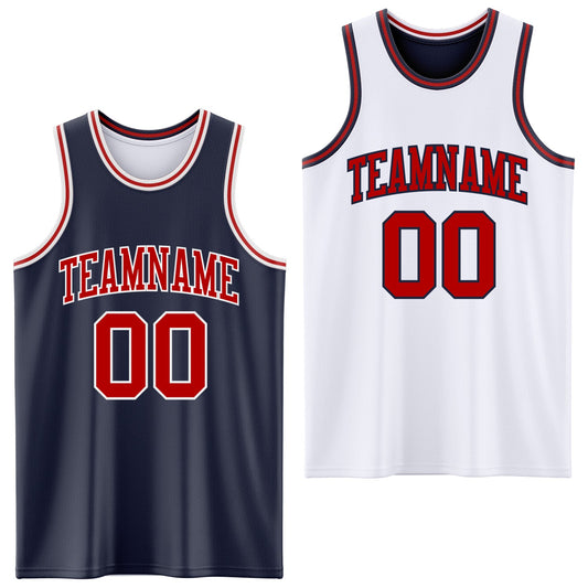 Custom Navy Red-White Reversible Double Side Sublimation Basketball Suit Jersey - Sky-Custom