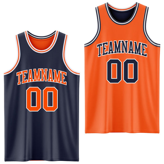 Custom Navy Orange-White Reversible Double Side Sublimation Basketball Suit Jersey - Sky-Custom