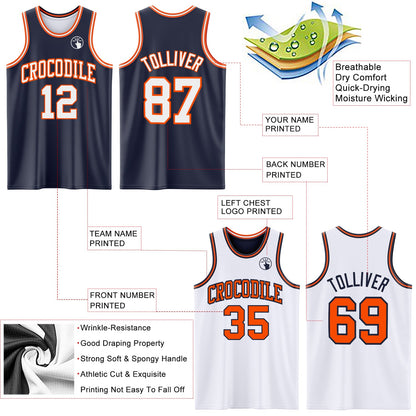 Custom Navy White-Orange Reversible Double Side Sublimation Basketball Suit Jersey - Sky-Custom