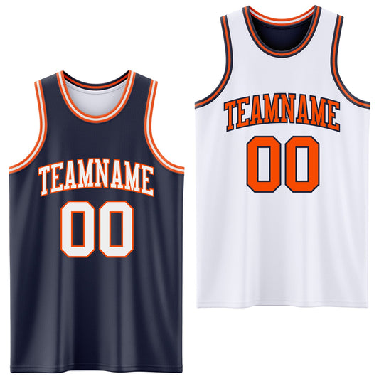 Custom Navy White-Orange Reversible Double Side Sublimation Basketball Suit Jersey - Sky-Custom