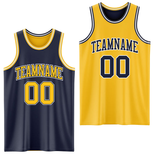 Custom Navy Gold-White Reversible Double Side Sublimation Basketball Suit Jersey - Sky-Custom