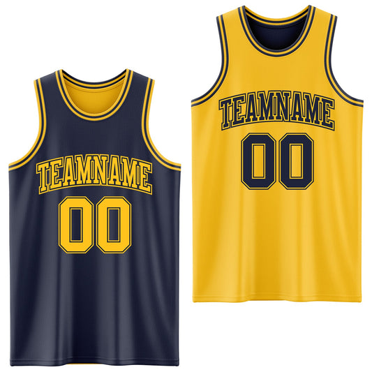 Custom Navy Gold Reversible Double Side Sublimation Basketball Suit Jersey - Sky-Custom