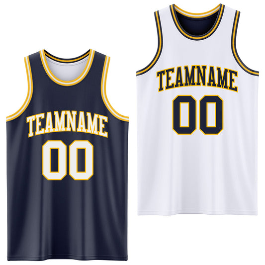 Custom Navy White-Gold Reversible Double Side Sublimation Basketball Suit Jersey - Sky-Custom