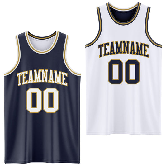 Custom Navy White-Old Gold Reversible Double Side Sublimation Basketball Suit Jersey - Sky-Custom