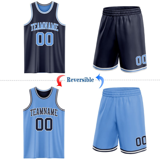 Custom Navy Light Blue-White Reversible Double Side Sublimation Basketball Suit Jersey - Sky-Custom