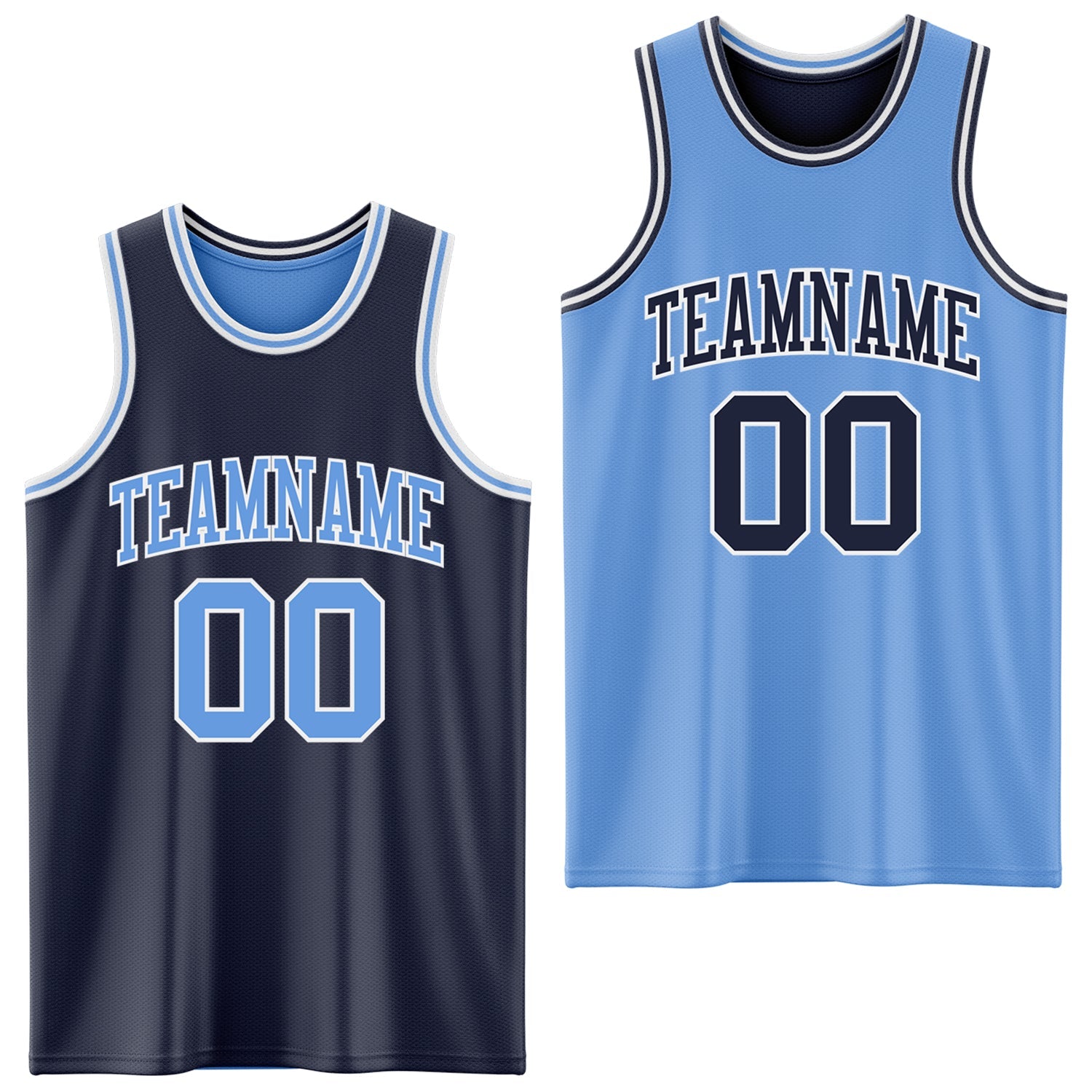 Custom Navy Light Blue-White Reversible Double Side Sublimation Basketball Suit Jersey - Sky-Custom