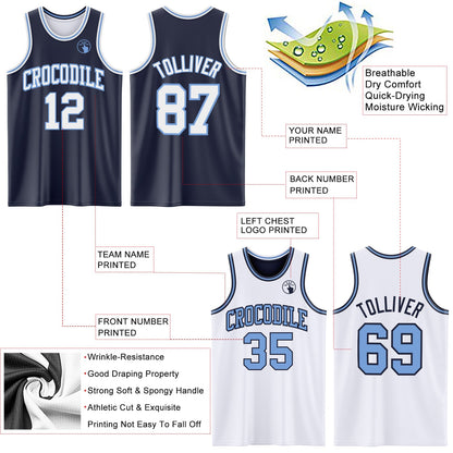 Custom Navy White-Light Blue Reversible Double Side Sublimation Basketball Suit Jersey - Sky-Custom