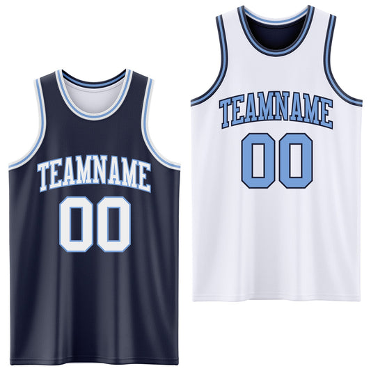 Custom Navy White-Light Blue Reversible Double Side Sublimation Basketball Suit Jersey - Sky-Custom