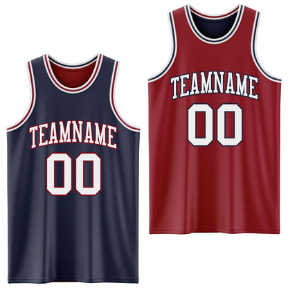 Custom Navy White-Maroon Reversible Double Side Sublimation Basketball Suit Jersey - Sky-Custom