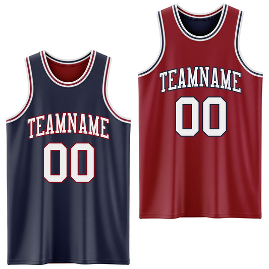 Custom Navy White-Maroon Reversible Double Side Sublimation Basketball Suit Jersey - Sky-Custom