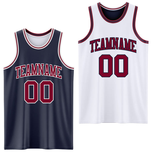Custom Navy Maroon-White Reversible Double Side Sublimation Basketball Suit Jersey - Sky-Custom