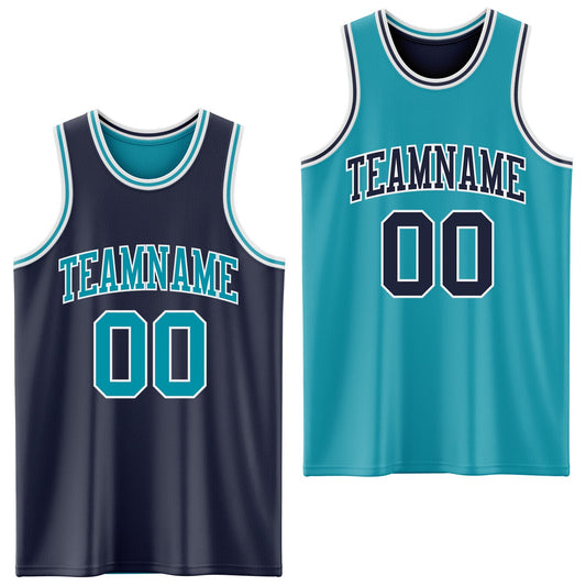 Custom Navy Teal-White Reversible Double Side Sublimation Basketball Suit Jersey - Sky-Custom