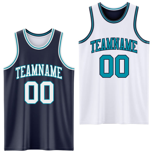Custom Navy White-Teal Reversible Double Side Sublimation Basketball Suit Jersey - Sky-Custom