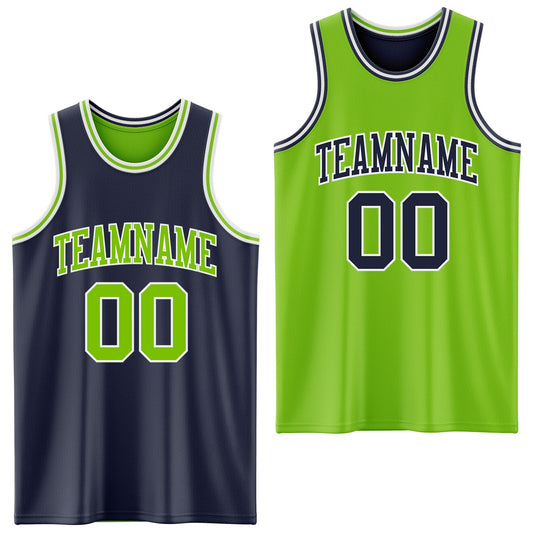 Custom Navy Neon Green-White Reversible Double Side Sublimation Basketball Suit Jersey - Sky-Custom
