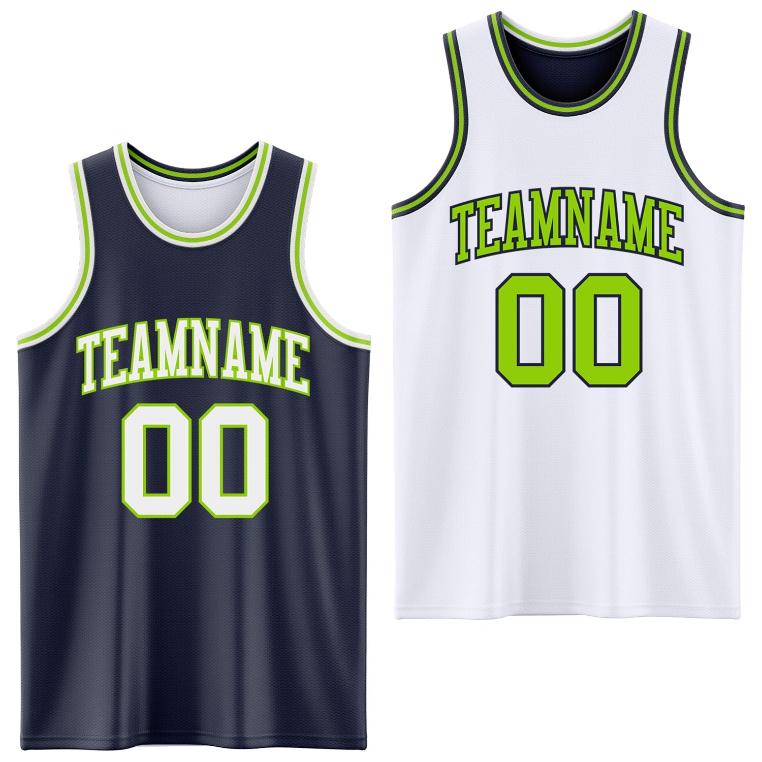 Custom Navy White-Neon Green Reversible Double Side Sublimation Basketball Suit Jersey - Sky-Custom