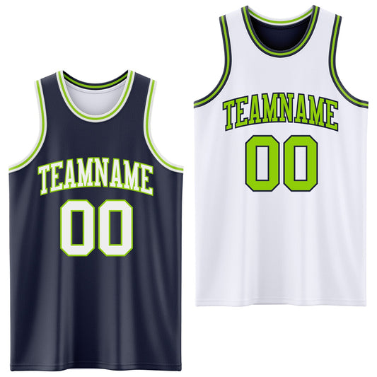 Custom Navy White-Neon Green Reversible Double Side Sublimation Basketball Suit Jersey - Sky-Custom