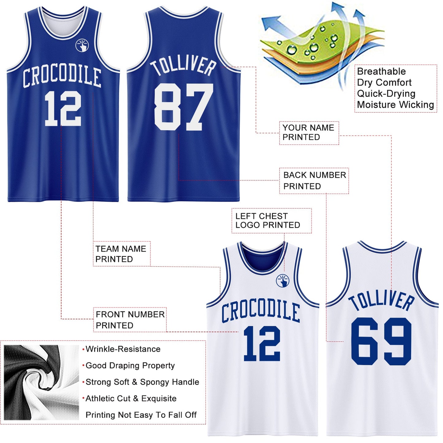 Custom Royal White Reversible Double Side Sublimation Basketball Suit Jersey - Sky-Custom