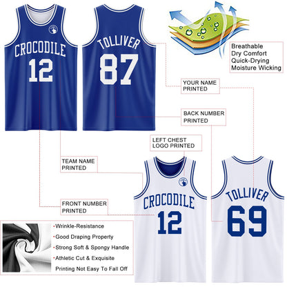 Custom Royal White Reversible Double Side Sublimation Basketball Suit Jersey - Sky-Custom