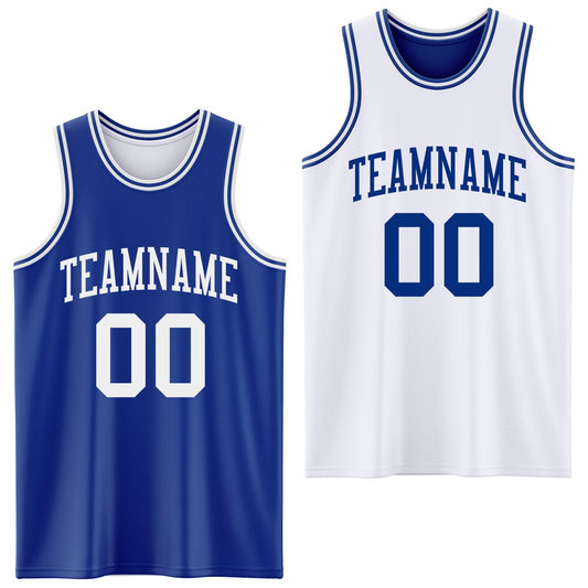 Custom Royal White Reversible Double Side Sublimation Basketball Suit Jersey - Sky-Custom