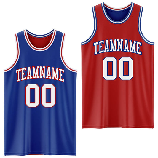 Custom Royal White-Red Reversible Double Side Sublimation Basketball Suit Jersey - Sky-Custom