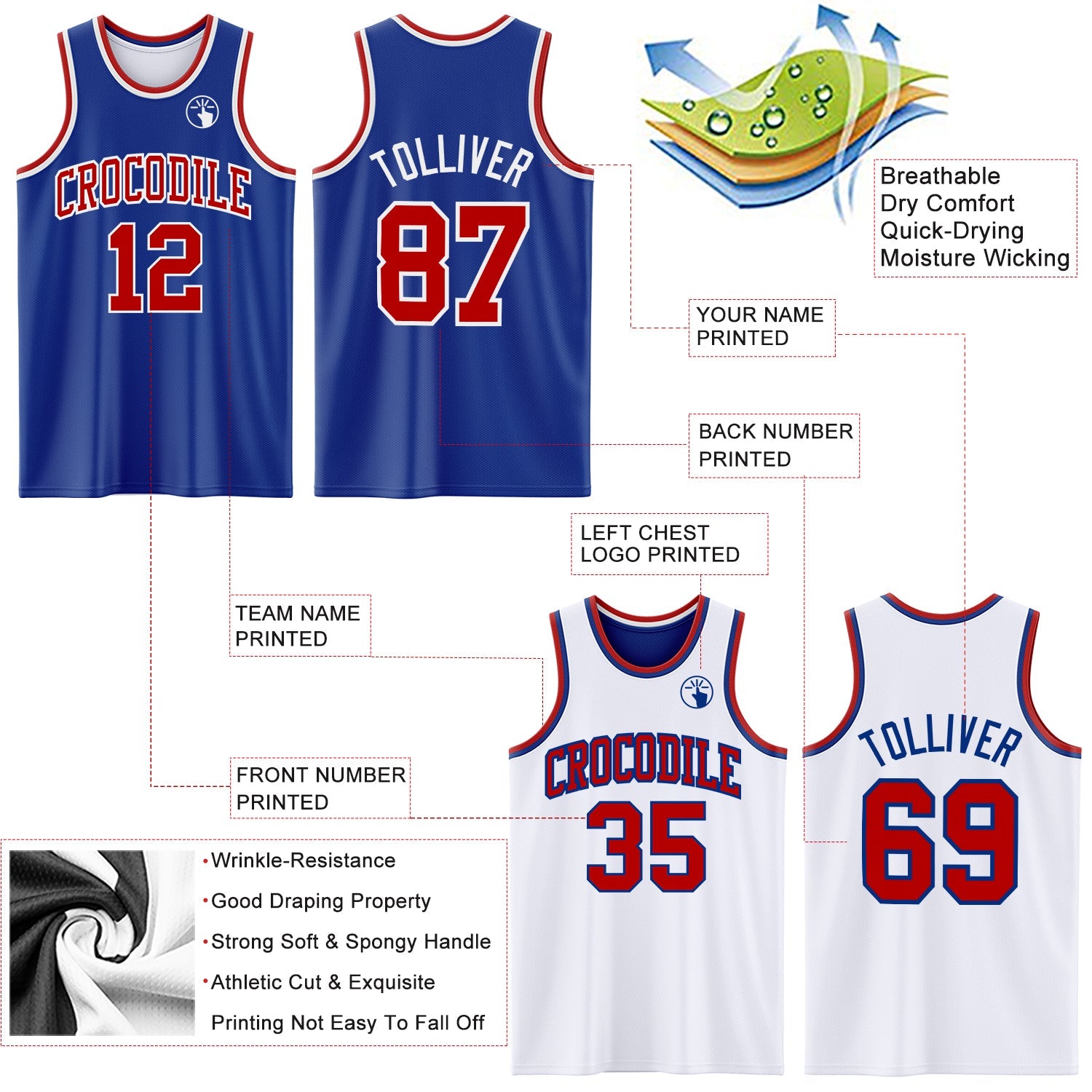 Custom Royal Red-White Reversible Double Side Sublimation Basketball Suit Jersey - Sky-Custom
