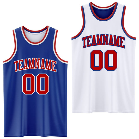 Custom Royal Red-White Reversible Double Side Sublimation Basketball Suit Jersey - Sky-Custom