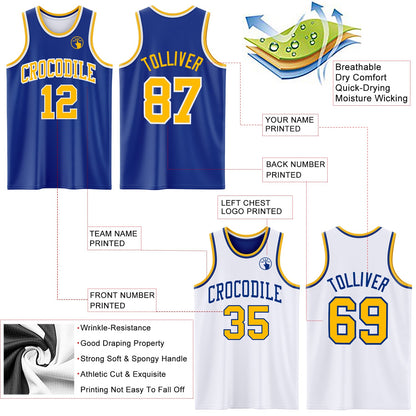 Custom Royal Gold-White Reversible Double Side Sublimation Basketball Suit Jersey - Sky-Custom