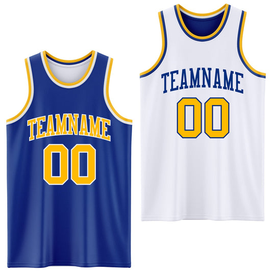 Custom Royal Gold-White Reversible Double Side Sublimation Basketball Suit Jersey - Sky-Custom