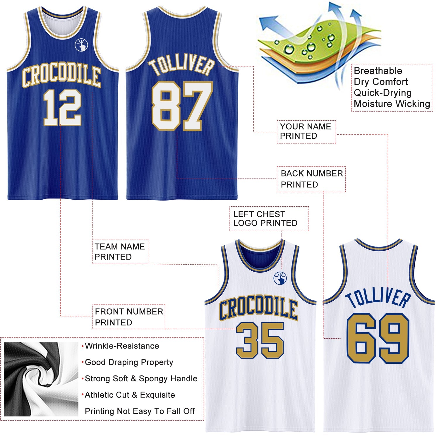 Custom Royal White-Old Gold Reversible Double Side Sublimation Basketball Suit Jersey - Sky-Custom