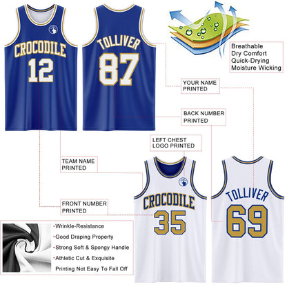Custom Royal White-Old Gold Reversible Double Side Sublimation Basketball Suit Jersey - Sky-Custom