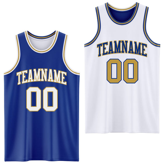 Custom Royal White-Old Gold Reversible Double Side Sublimation Basketball Suit Jersey - Sky-Custom