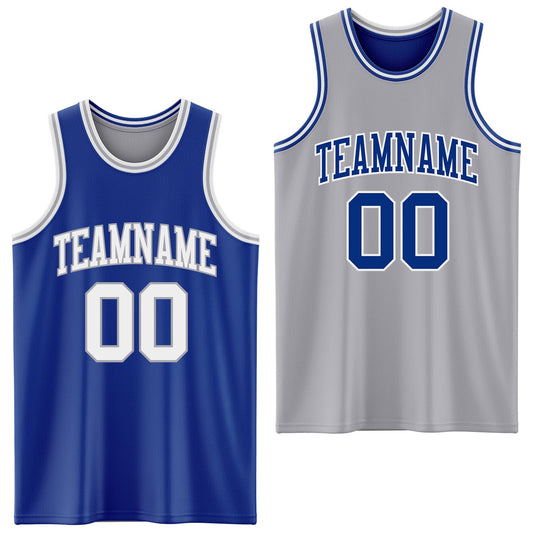 Custom Royal White-Gray Reversible Double Side Sublimation Basketball Suit Jersey - Sky-Custom