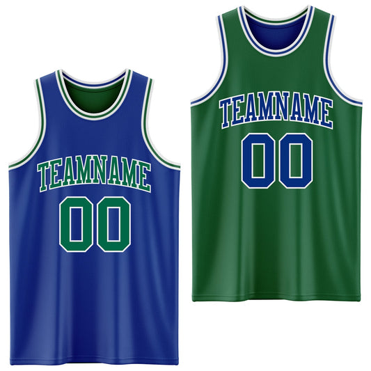 Custom Royal Kelly Green-White Reversible Double Side Sublimation Basketball Suit Jersey - Sky-Custom