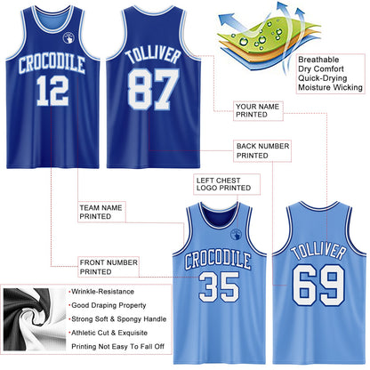 Custom Royal White-Light Blue Reversible Double Side Sublimation Basketball Suit Jersey - Sky-Custom