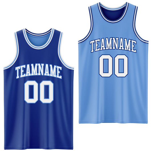 Custom Royal White-Light Blue Reversible Double Side Sublimation Basketball Suit Jersey - Sky-Custom