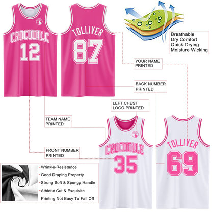 Custom Pink White Reversible Double Side Sublimation Basketball Suit Jersey - Sky-Custom