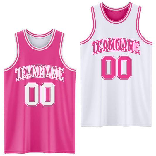 Custom Pink White Reversible Double Side Sublimation Basketball Suit Jersey - Sky-Custom