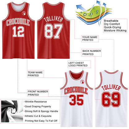 Custom Red White Reversible Double Side Sublimation Basketball Suit Jersey - Sky-Custom