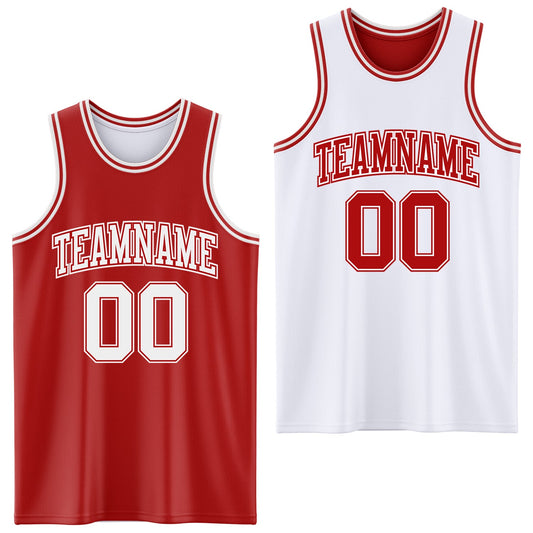 Custom Red White Reversible Double Side Sublimation Basketball Suit Jersey - Sky-Custom