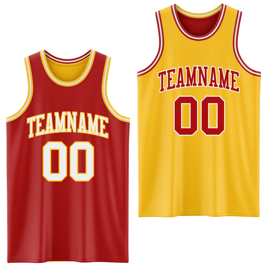 Custom Red White-Gold Reversible Double Side Sublimation Basketball Suit Jersey - Sky-Custom