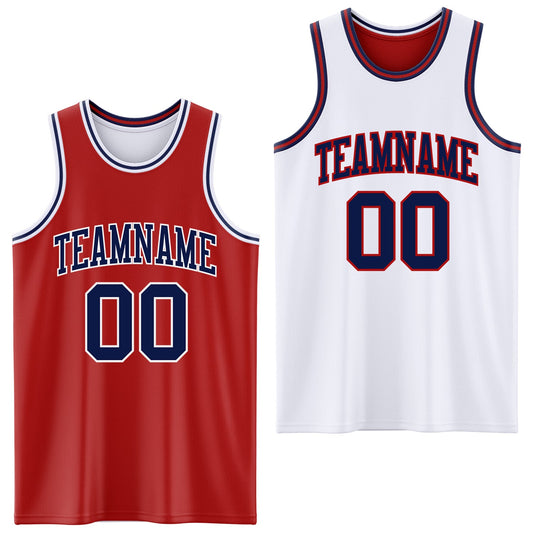 Custom Red Navy-White Reversible Double Side Sublimation Basketball Suit Jersey - Sky-Custom