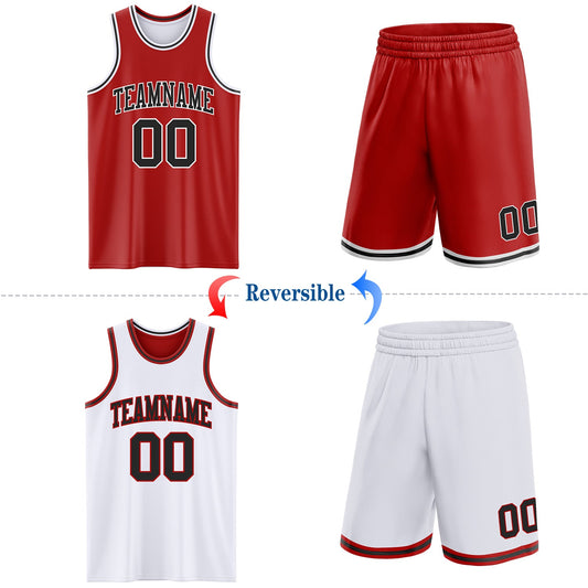 Custom Red Black-White Reversible Double Side Sublimation Basketball Suit Jersey - Sky-Custom