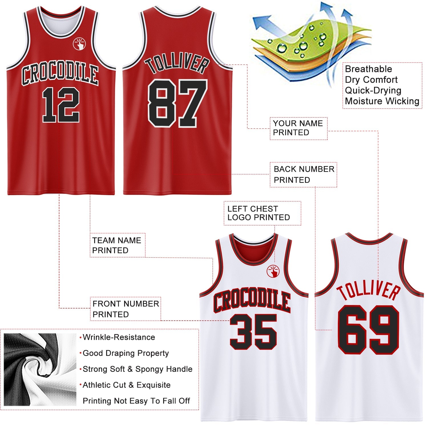 Custom Red Black-White Reversible Double Side Sublimation Basketball Suit Jersey - Sky-Custom