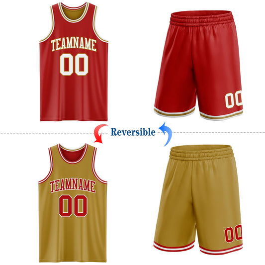 Custom Red White-Old Gold Reversible Double Side Sublimation Basketball Suit Jersey - Sky-Custom