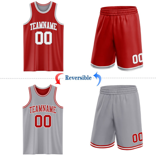 Custom Red White-Gray Reversible Double Side Sublimation Basketball Suit Jersey - Sky-Custom