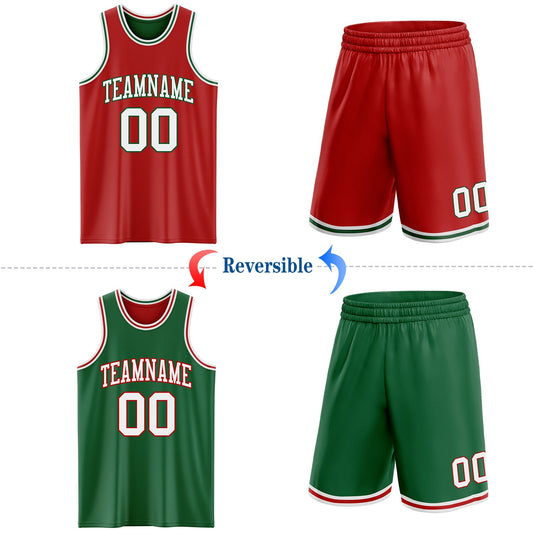 Custom Red White-Kelly Green Reversible Double Side Sublimation Basketball Suit Jersey - Sky-Custom