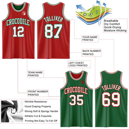 Custom Red White-Kelly Green Reversible Double Side Sublimation Basketball Suit Jersey - Sky-Custom
