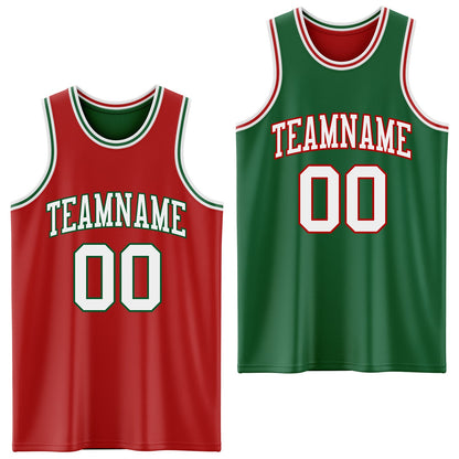 Custom Red White-Kelly Green Reversible Double Side Sublimation Basketball Suit Jersey - Sky-Custom