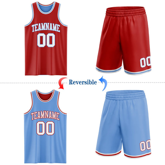 Custom Red White-Light Blue Reversible Double Side Sublimation Basketball Suit Jersey - Sky-Custom